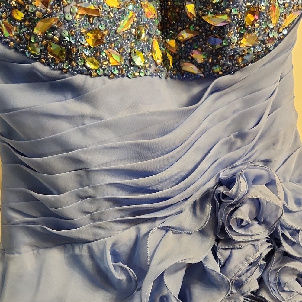 Cinderella Blue Strapless Dress with Floral Details - Picture 7 of 7